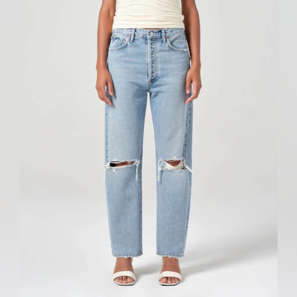 AGOLDE 90’s High Rise Distressed Denim Straight Jeans Light Wash | Size 27